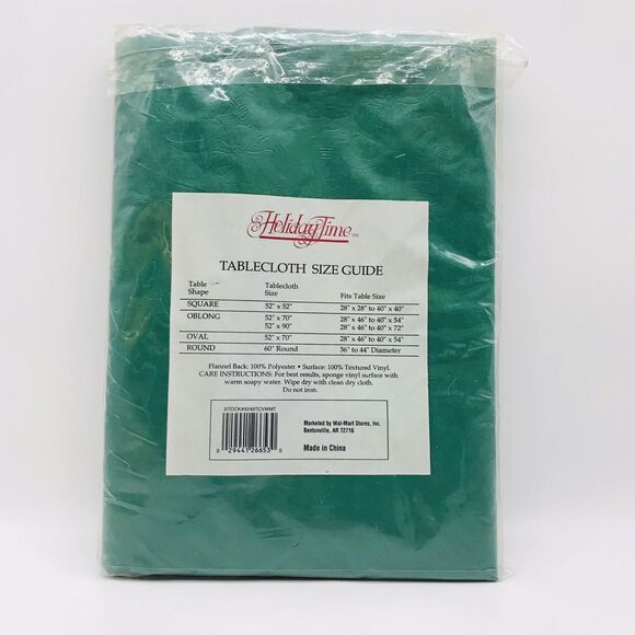 NEW Holiday Time Green Christmas Tablecloth Flannel Back Vinyl 52 x 90" Oblong - Picture 3 of 5